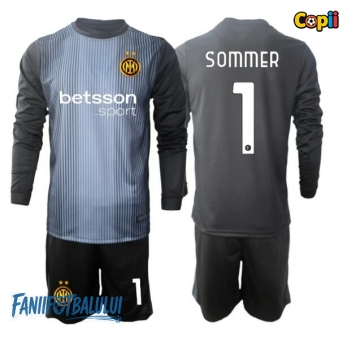Inter Milan Yann Sommer #1 Portarii Echipament de Fotbal Replică 2025-26 Copii Acasa Mâneci Lungi (+ Șorturi)